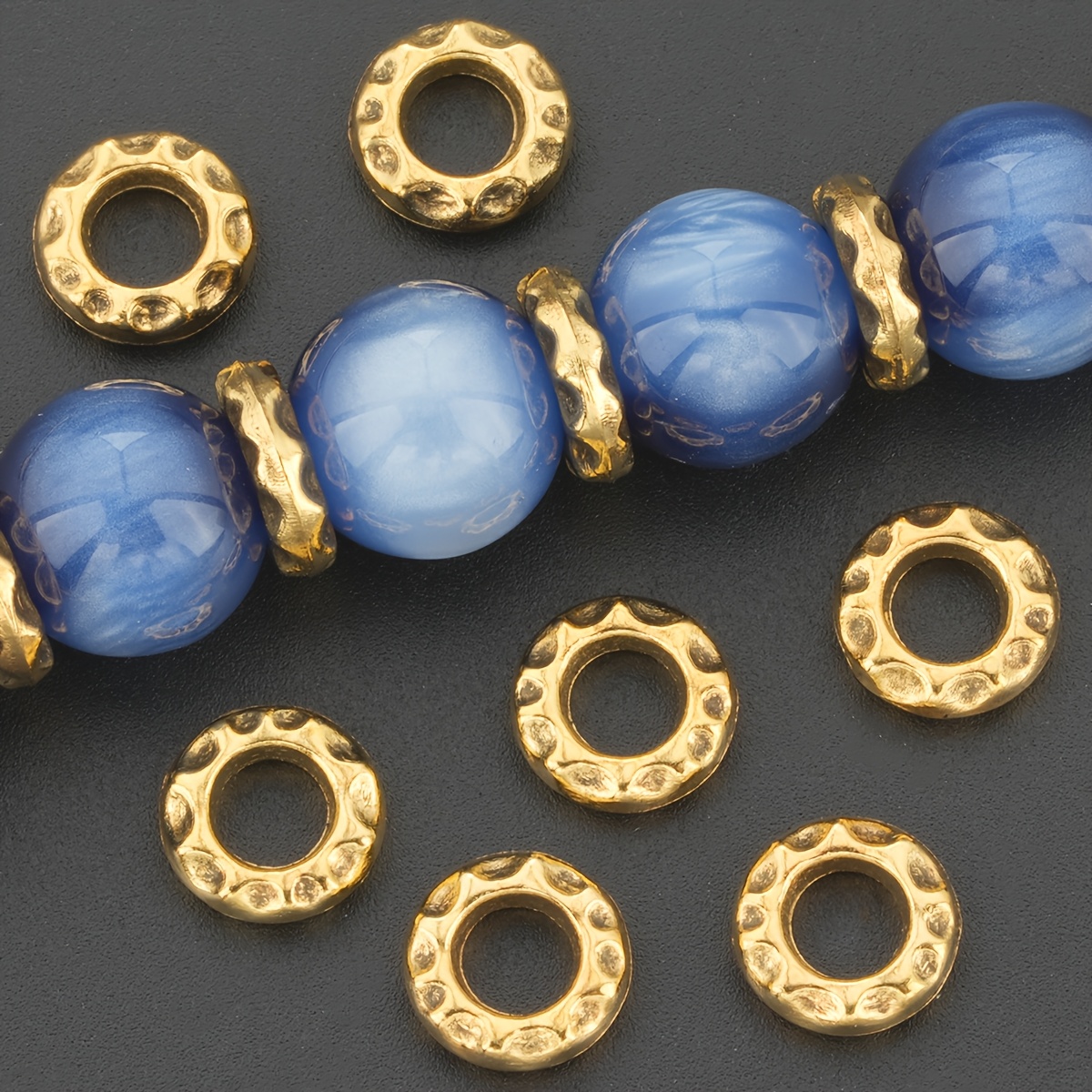 55pcs Antique Golden Round Hammered Spacer Beads